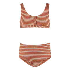 Beachlife - Geri Dönüştürülmüş Elyaf Çizgili Düğmeli Mayo | Caramel