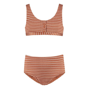 Beachlife - Geri Dönüştürülmüş Elyaf Çizgili Düğmeli Mayo | Caramel