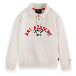 Scotch & Soda – Artwork Sweatshirt mit Polokragen aus Bio-Baumwolle | Ivory