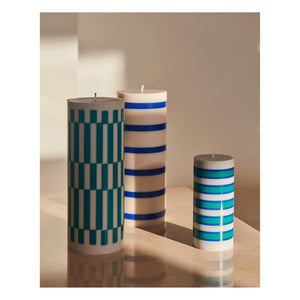 Hay - Çizgili sütun mum | Mavi