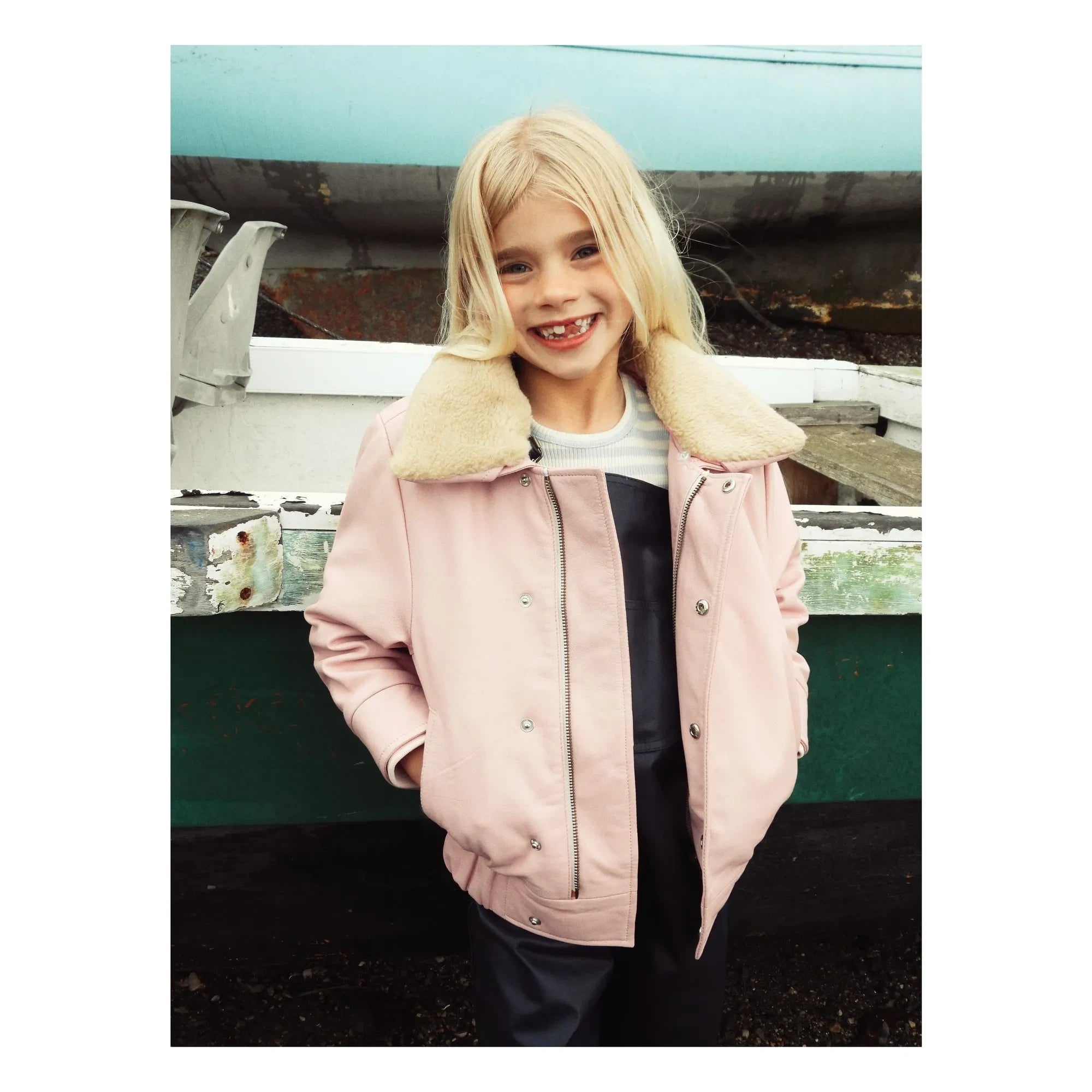 Fille Garçon - Hold Ya Horses Leder Sherpa Kragenjacke | Puderrosa