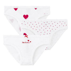 Petit Bateau - Pack of 3 Organic Cotton Heart Pattern Underwear | White