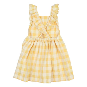 Búho - Gingham Kleid aus Bio-Seersucker-Baumwolle | Gelb