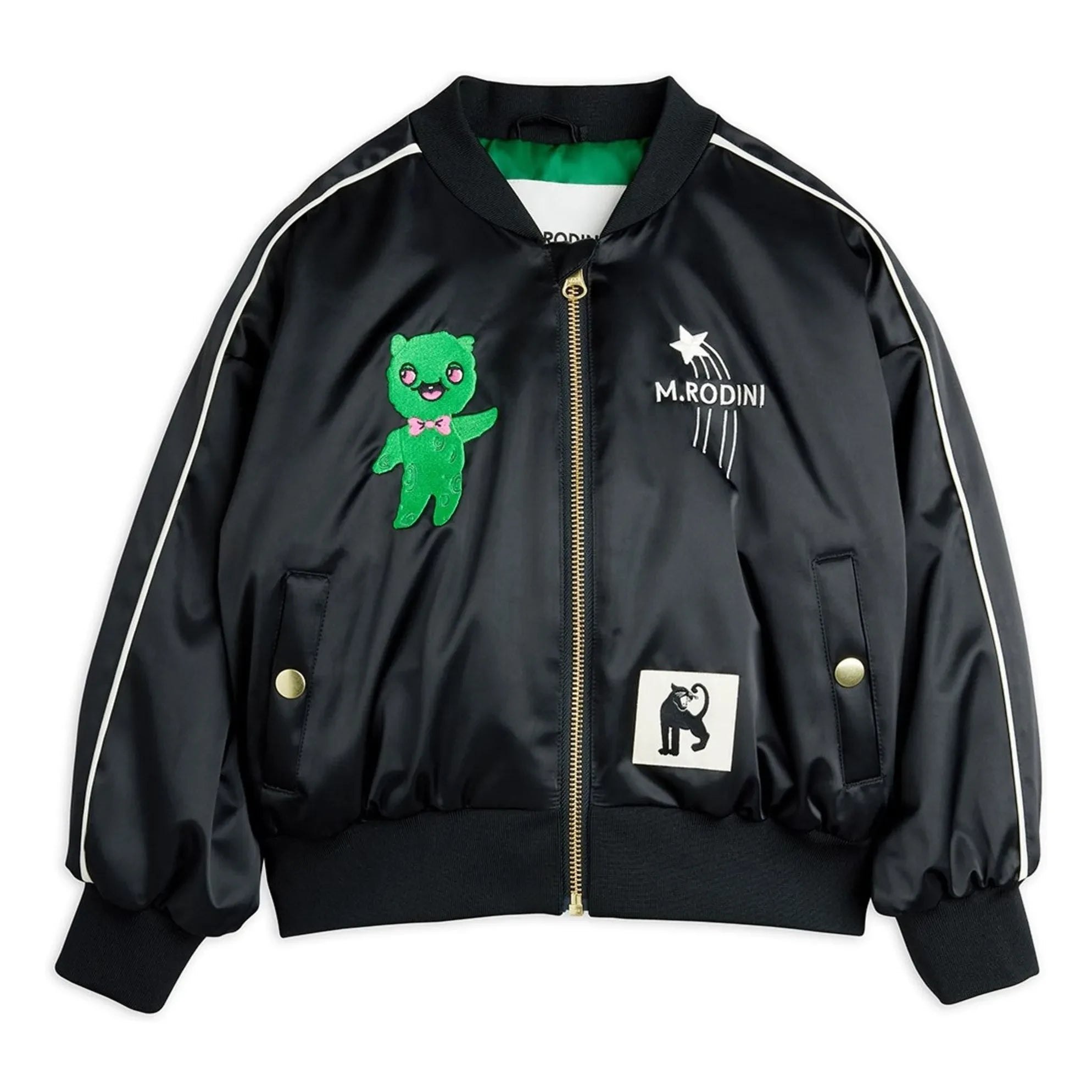 Mini Rodini - Alien Satin Recycled Fiber Baseball Jacket | Black