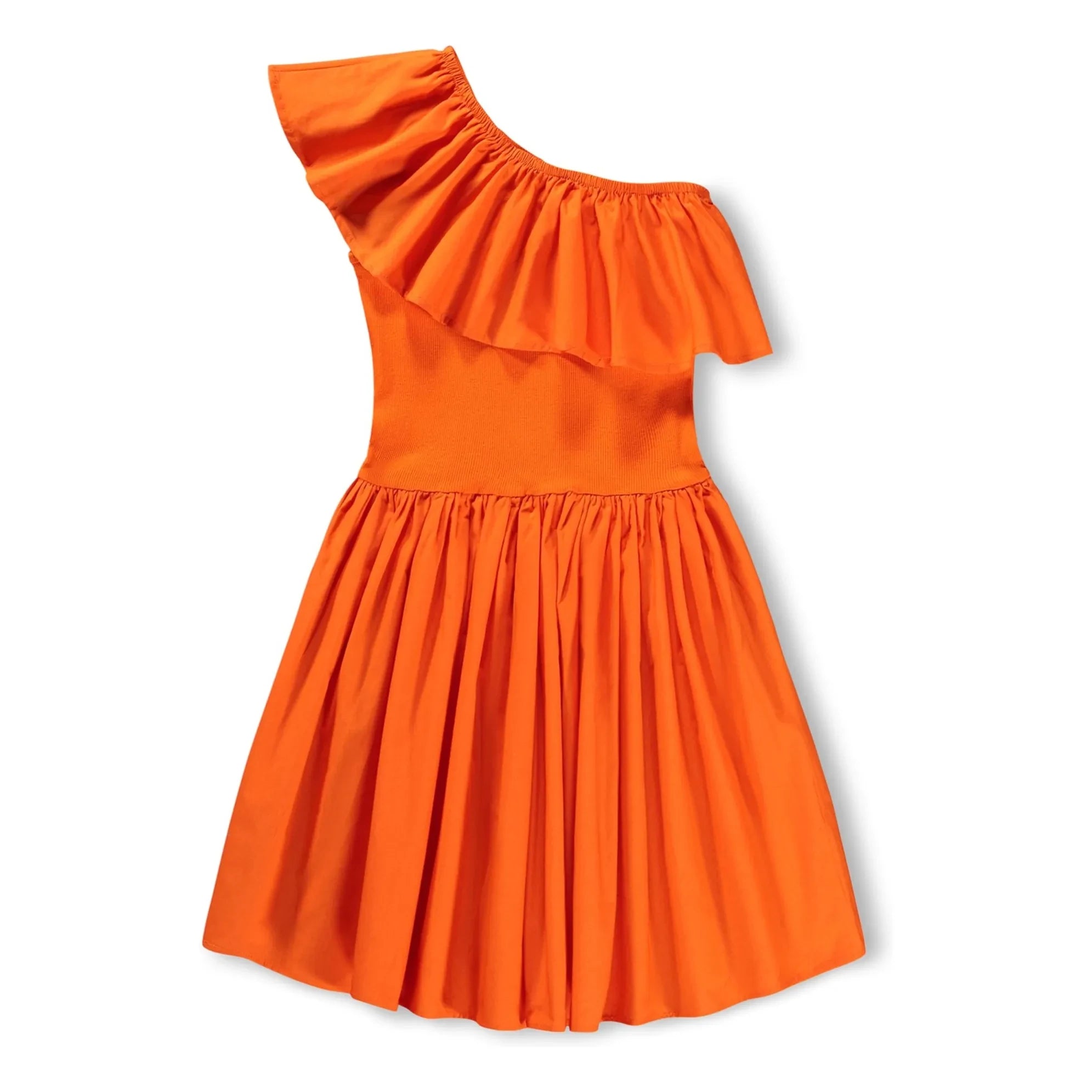 Molo - Chloey Organic Cotton Asymmetrical Ruffled Dress | Orange