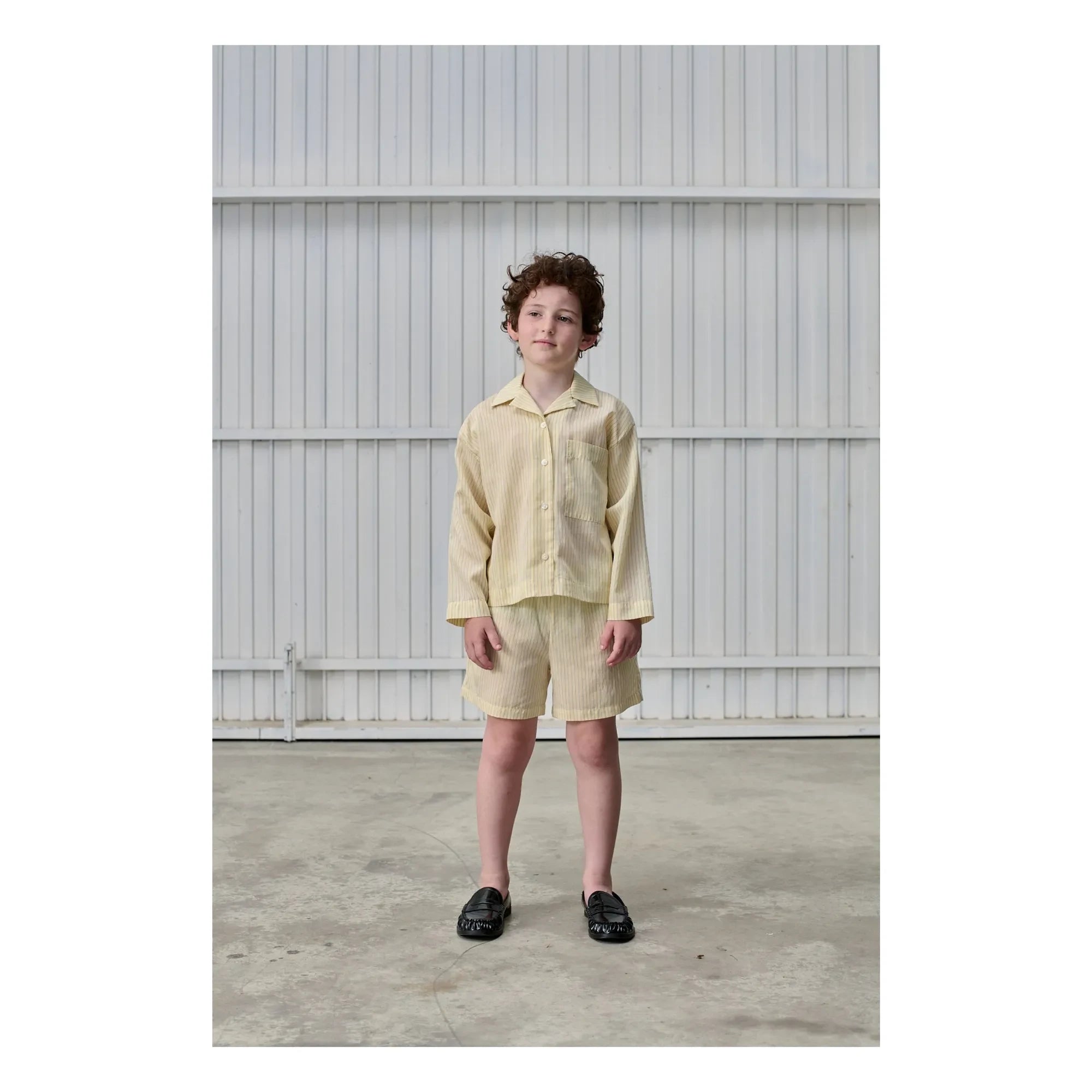 Tangerine - Gestreifte weite Shorts mit Gummibund | Blassgelb