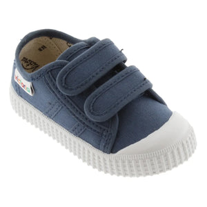 Victoria - Striped Canvas Velcro Sneakers | Blue