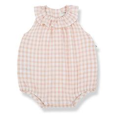 1+ in the family - Corfu Vichy Seersucker romper | Beige Pink