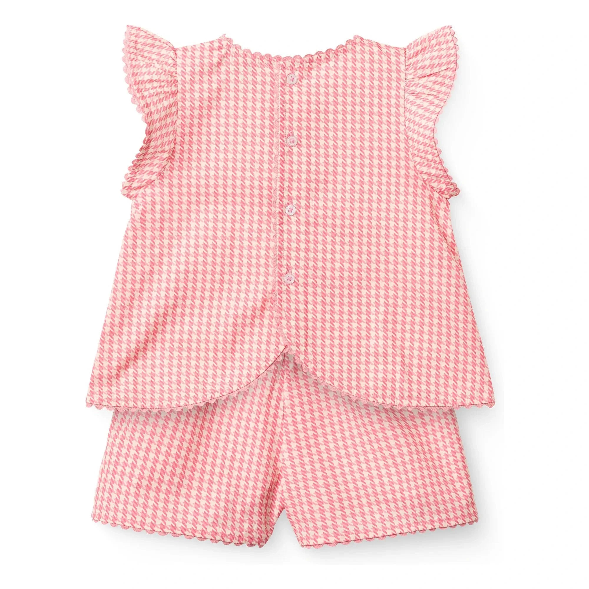 Copenhagen Colors - Pied de Poule Bio-Baumwoll-Set aus Oberteil und Shorts | Zuckerrosa