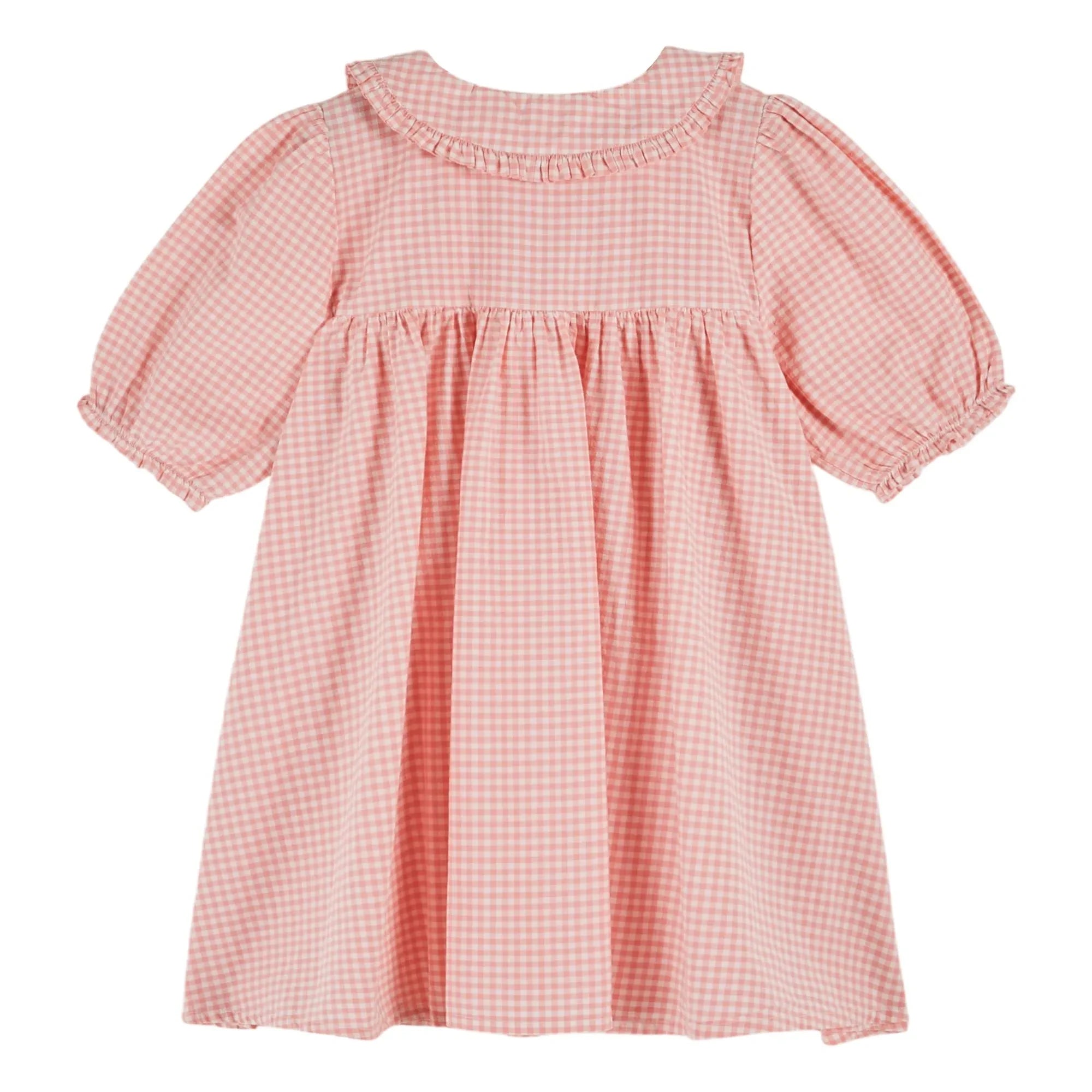 Emile et Ida - Organik pamuklu gingham maksi elbise | Pembe