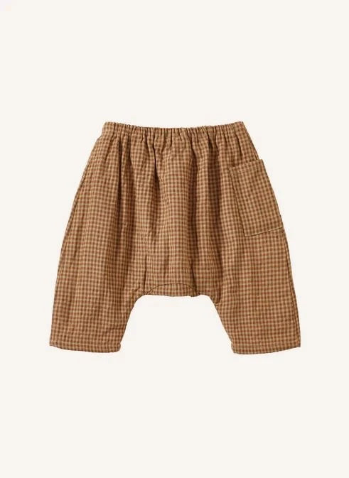 Caramel - Ficus Check Linen Harem Pants | Terracotta