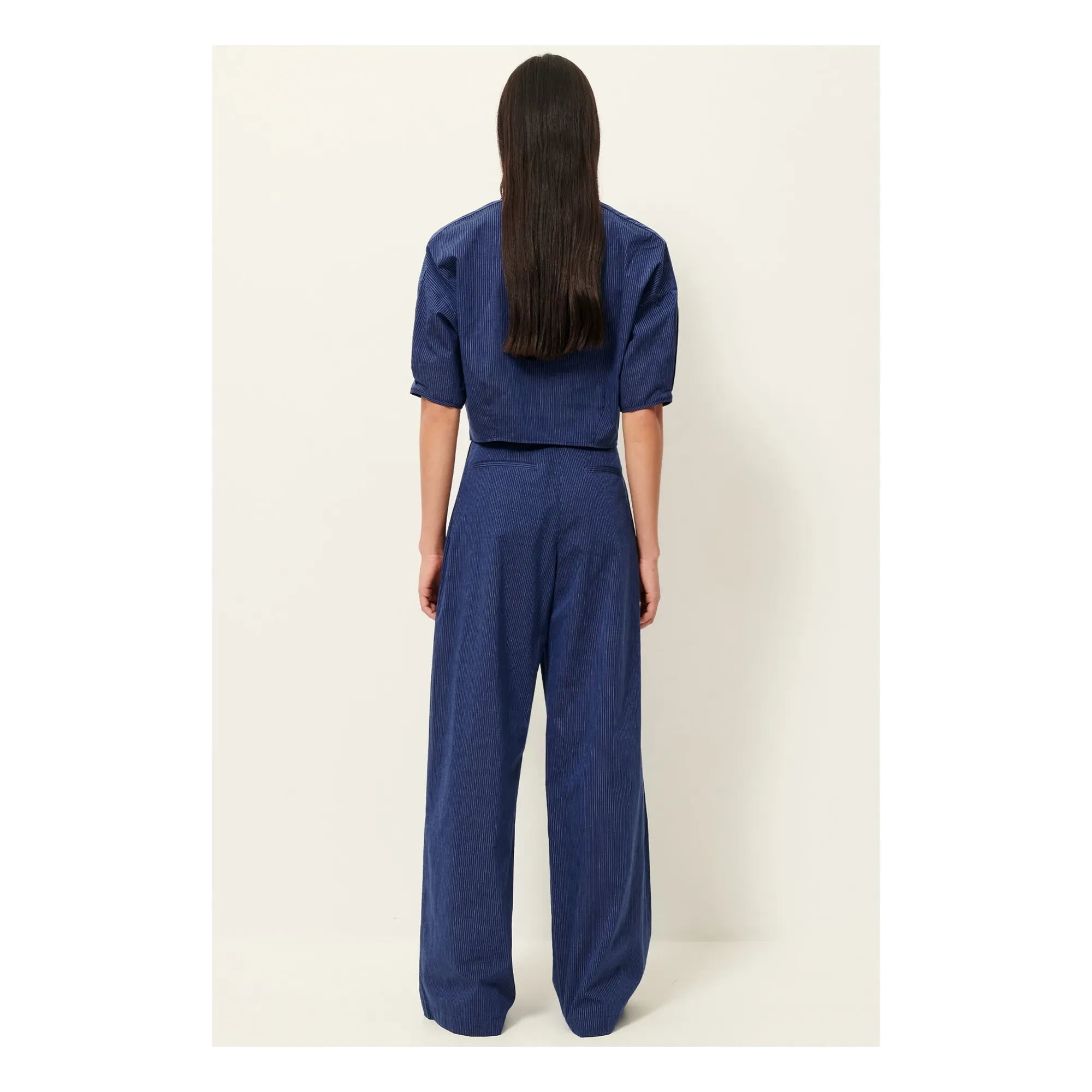 Sessùn - Provencia Cotton Striped Trousers | Navy Blue