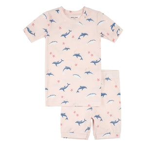 Petit Lem - Dolphins Organik Pamuk ve Modal Kısa Pijama | Pembe