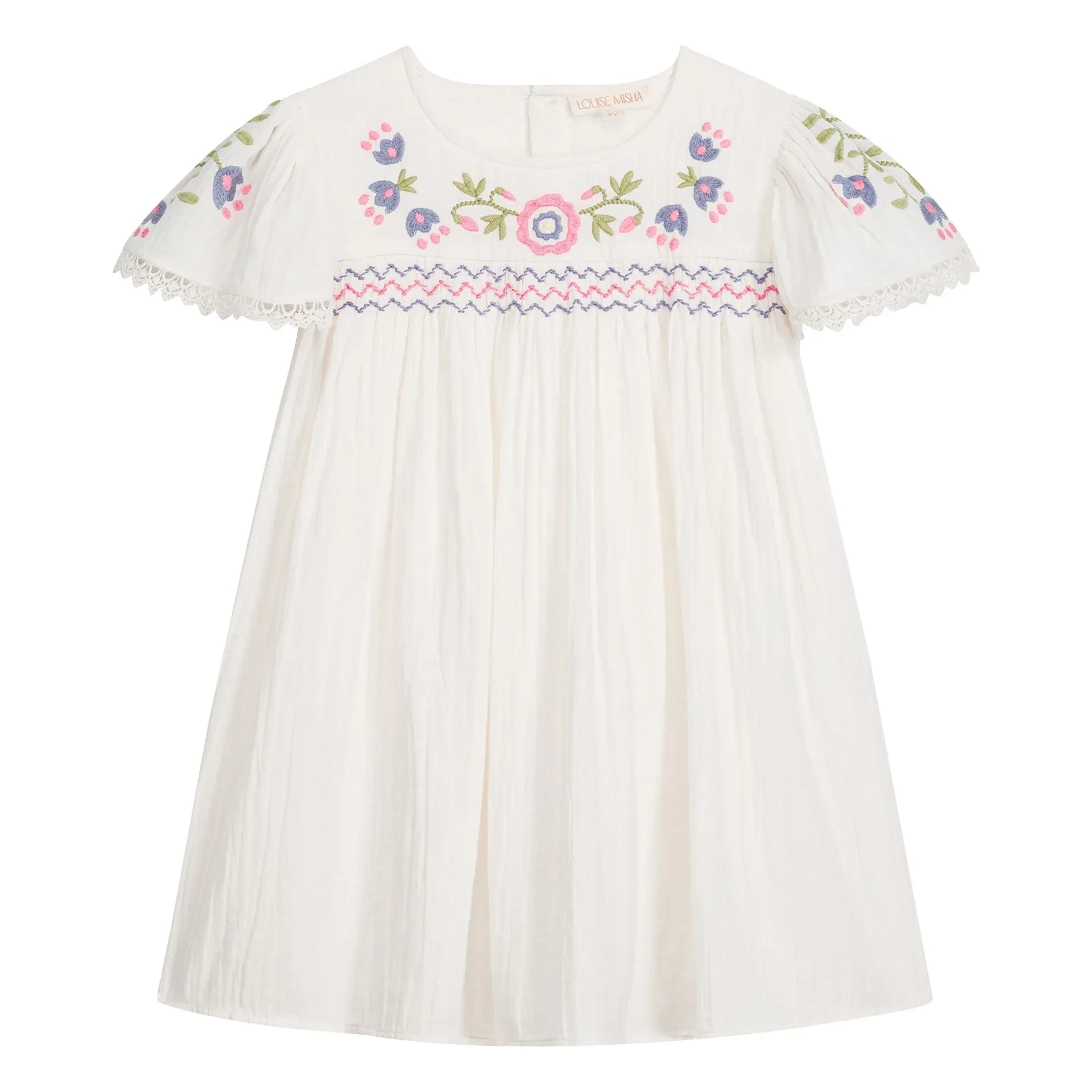 Louise Misha - Hand-embroidered Organic Cotton Dress | White