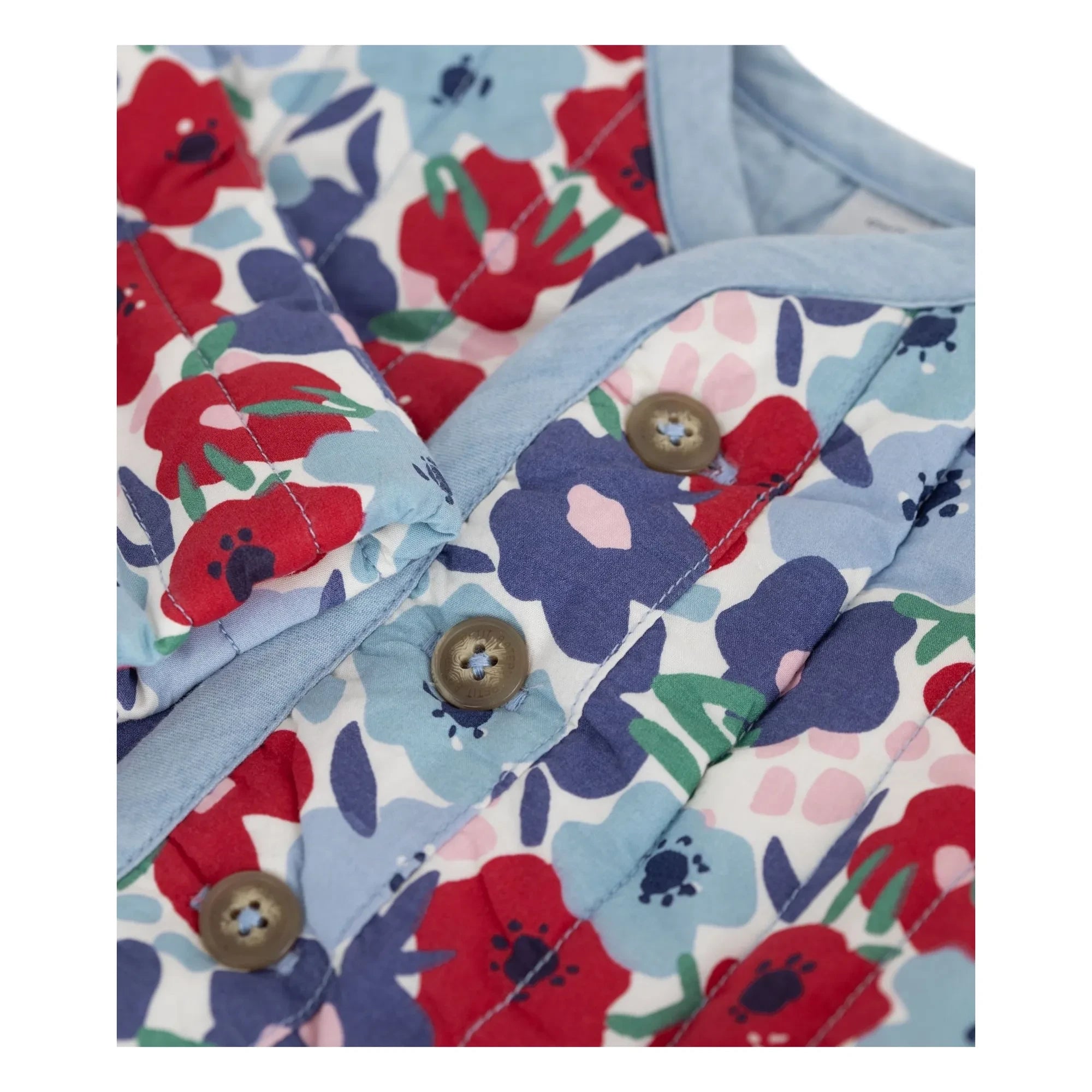 Petit Bateau - Organik Pamuk Fleurie Kapitone Ceket | Mavi