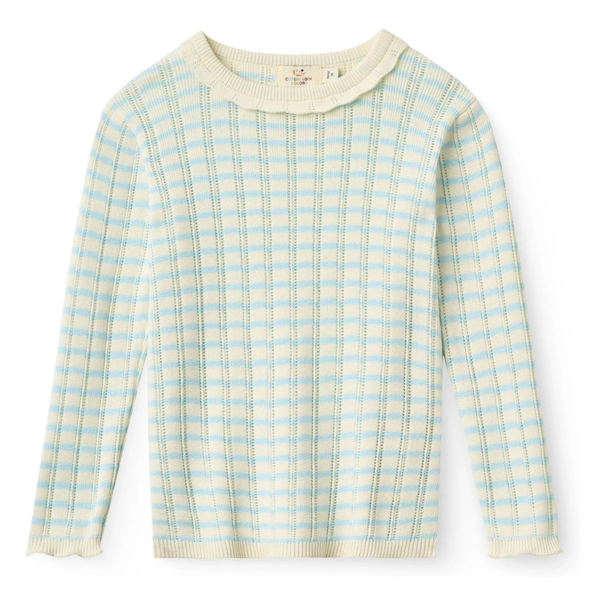 Copenhagen Colors - Pointelle Striped Organic Cotton Mesh T-Shirt | Light Blue