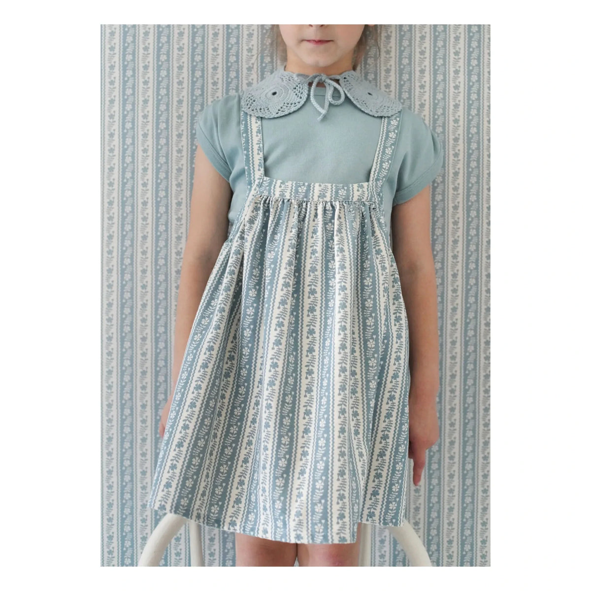 Soor Ploom - Eloise Çizgili Organik Pamuk Önlük Elbise | Ecru