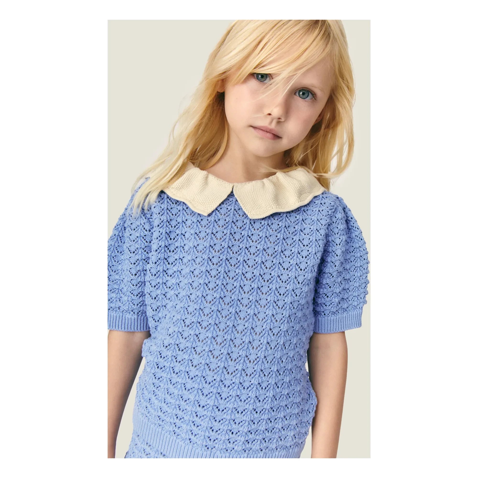 Mipounet - Cherry Crochet Short Sleeve Sweater | Blue