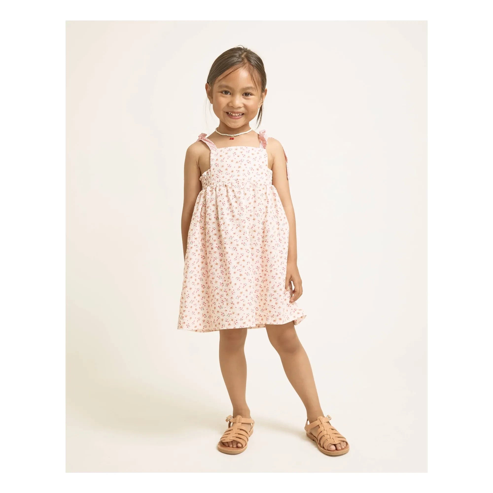 Búho - Seersucker floral bow dress | Peach