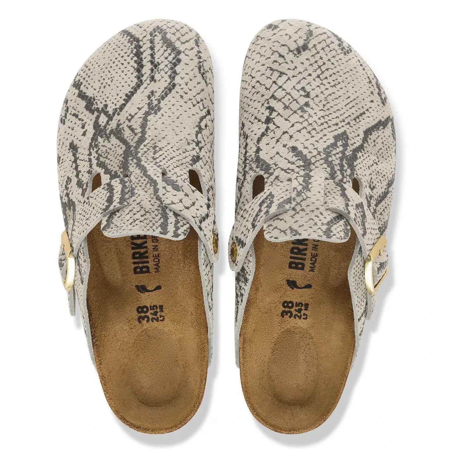 BIRKENSTOCK - قبقاب Boston Rivet بنقشة جلد الأفعى | رمادي فاتح