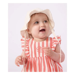 Petit Bateau - Çizgili Seersucker Organik Pamuk Elbise ve Bloomer Seti | Mercan