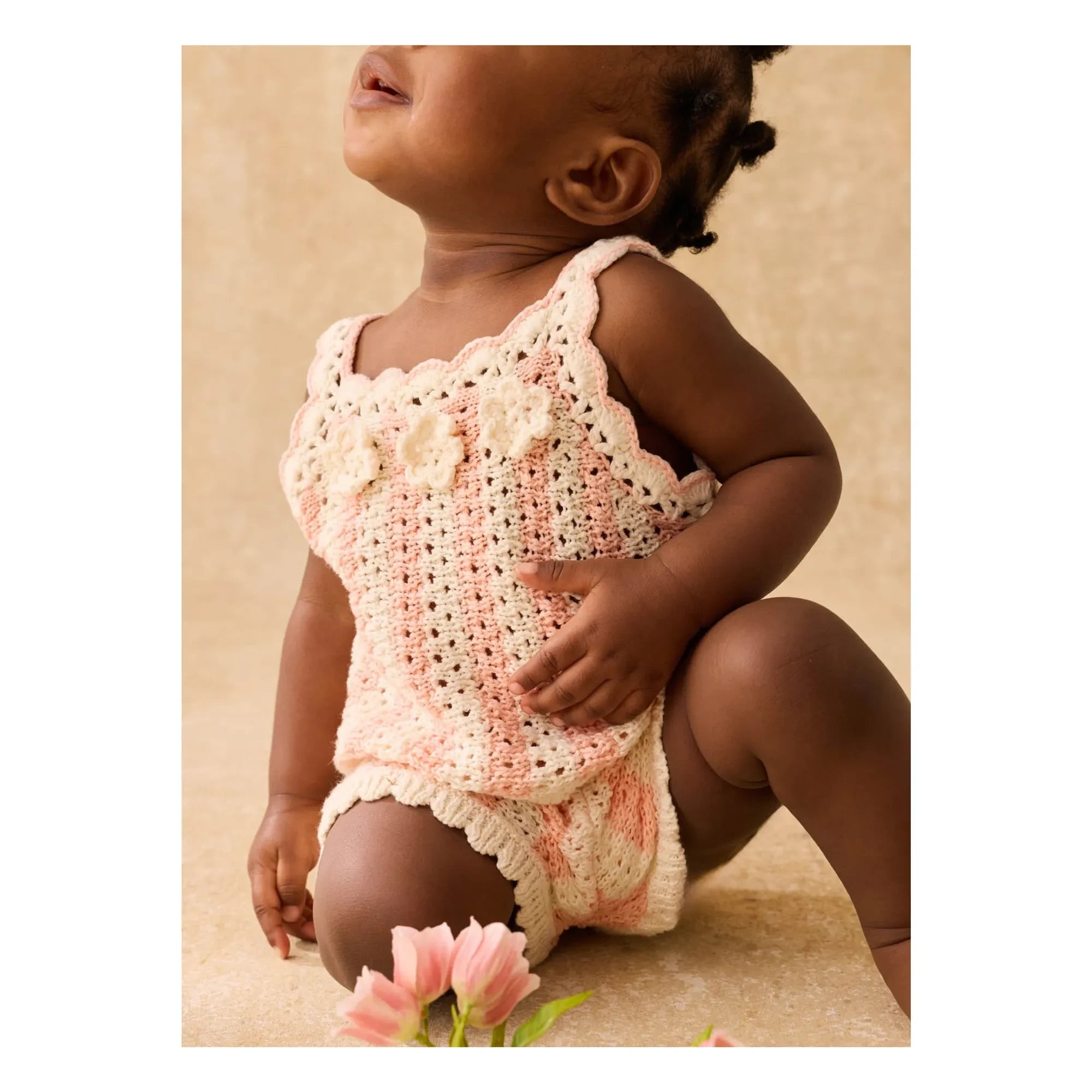 Louise Misha - Openwork Lary Striped Top and Shorts Set | Pink