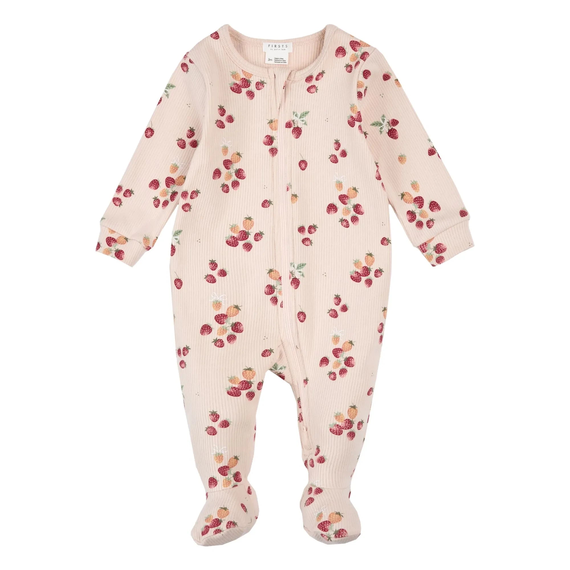 Petit Lem - Strampelpyjama Erdbeere Rippstrick Bio-Baumwolle | Rosa