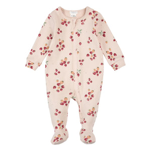 Petit Lem - Strampelpyjama Erdbeere Rippstrick Bio-Baumwolle | Rosa