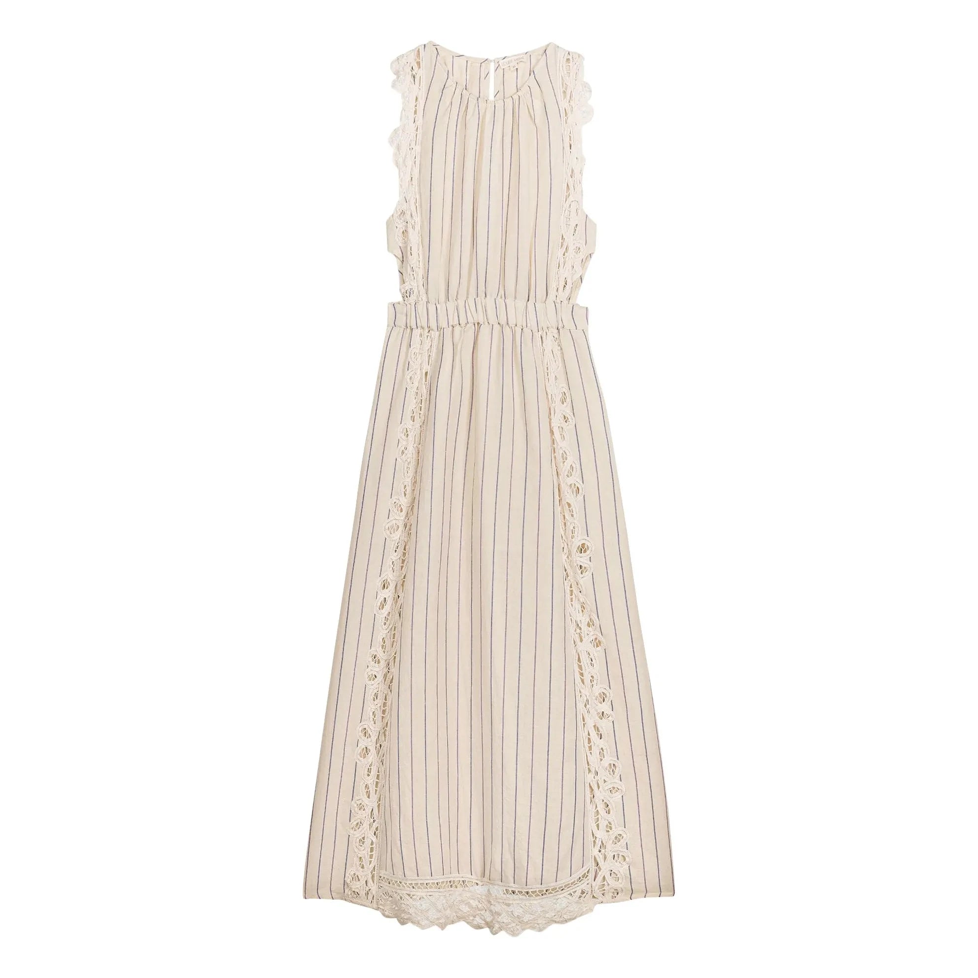 Louise Misha - Ariane Gestreiftes Leinen- und Baumwollkleid | Creme
