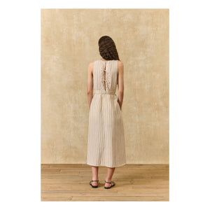 Louise Misha - Ariane Gestreiftes Leinen- und Baumwollkleid | Creme