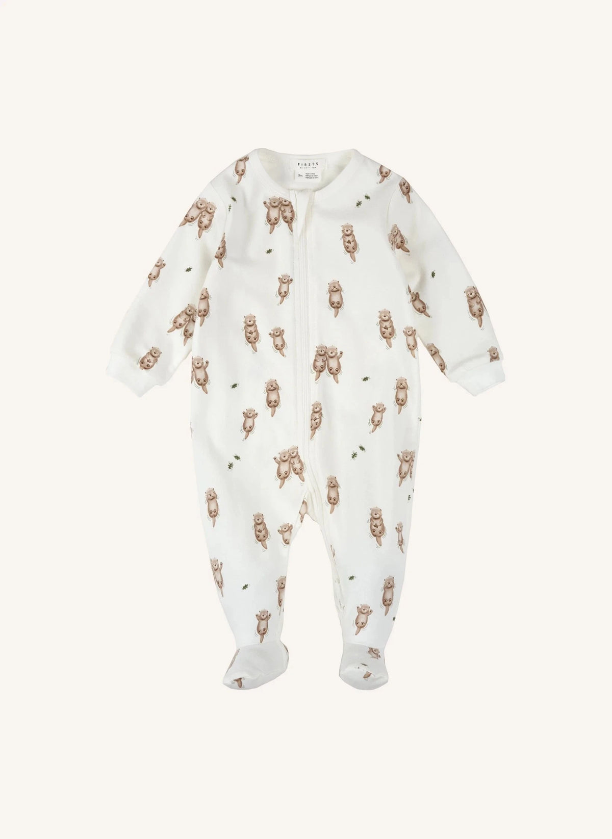 Petit Lem - Organic Cotton Otter Footed Pajamas | Ecru