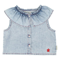 Piupiuchick - Etoile Denim Kolsuz Bluz | Yıkamalı mavi