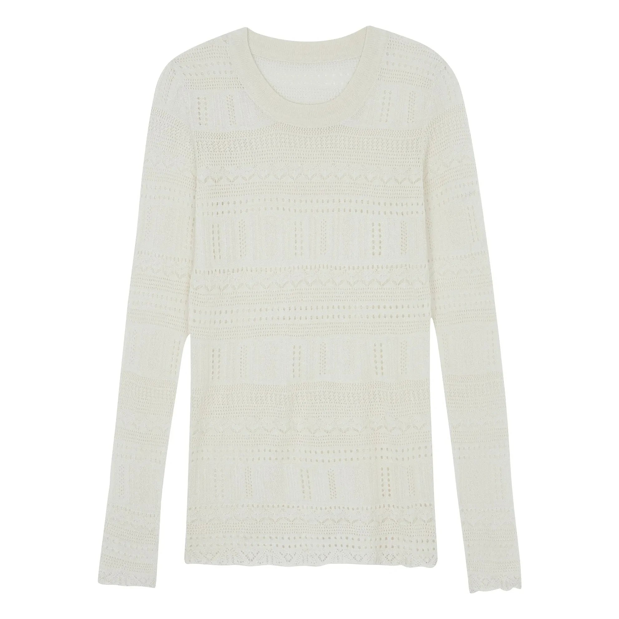 Kujten – Semeti Pointelle Pullover aus Seide und Kaschmir | Weiß