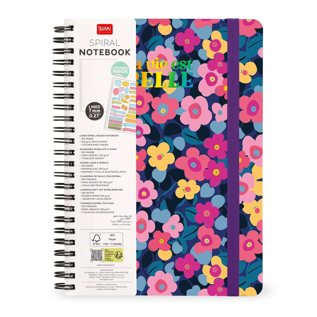 Legami - A4 Çizgili Defter Resimli Sert Kapak - Çiçekler - Spiral Ciltli