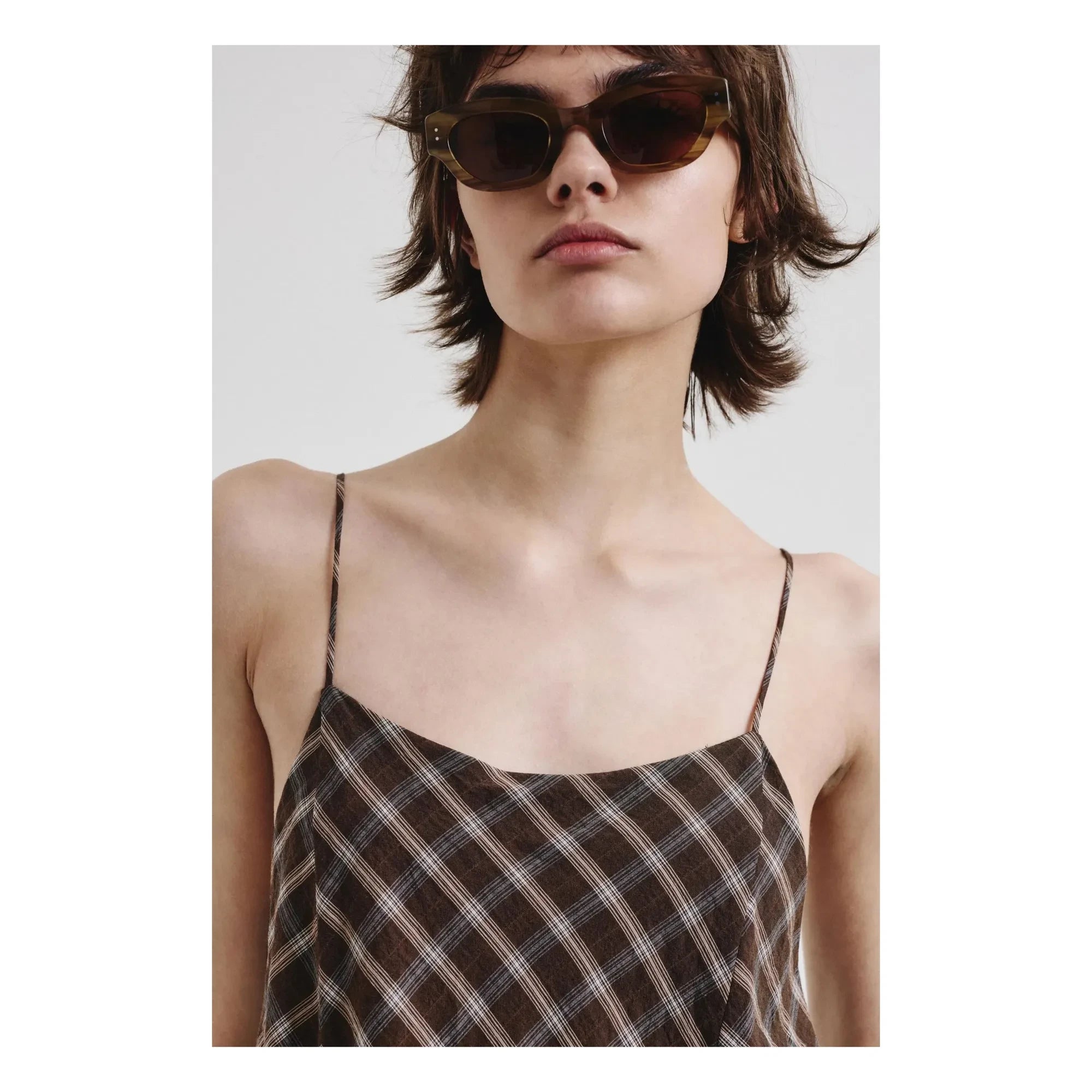Pomandère - Cotton Check Dress | Chocolate