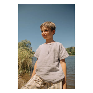 Studio Bohème - Orso Gaze-T-Shirt aus Bio-Baumwolle | Grau-Blau