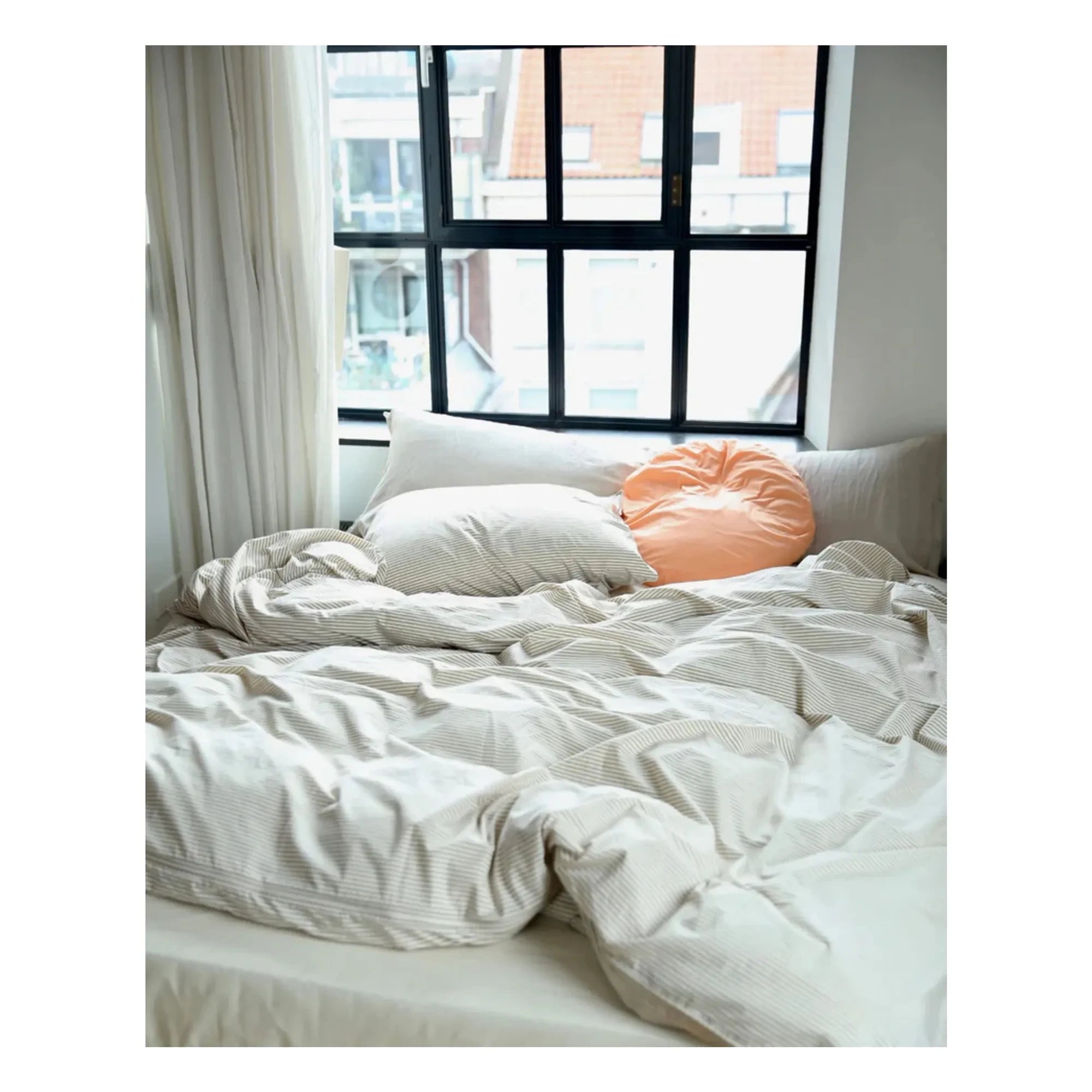 Suite 702 - Organik perkal çizgili nevresim kılıfı - Kahverengi-Ekru | Kahverengi