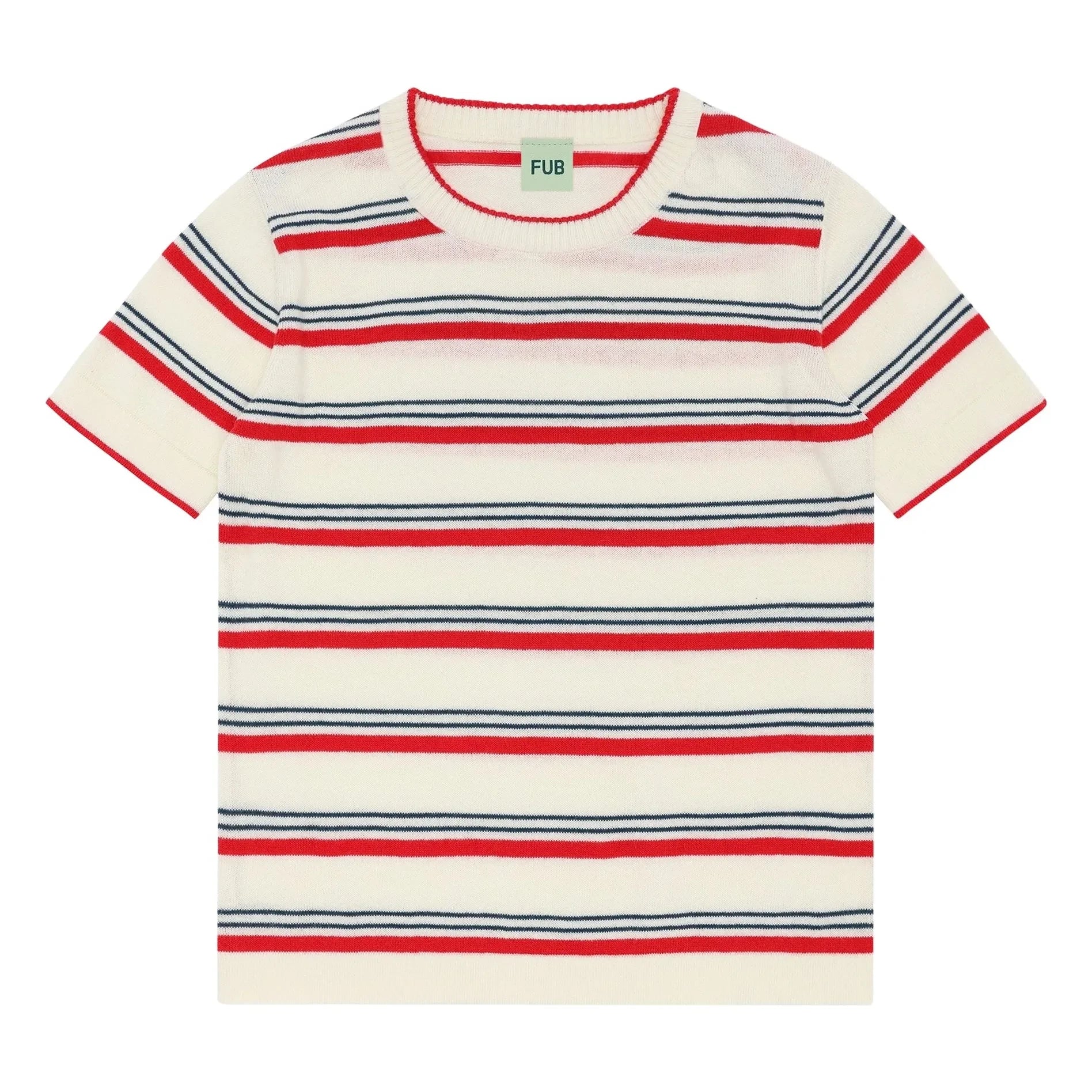 FUB - Gestreiftes T-Shirt extrafeiner Netzstoff Bio-Baumwolle | Rot