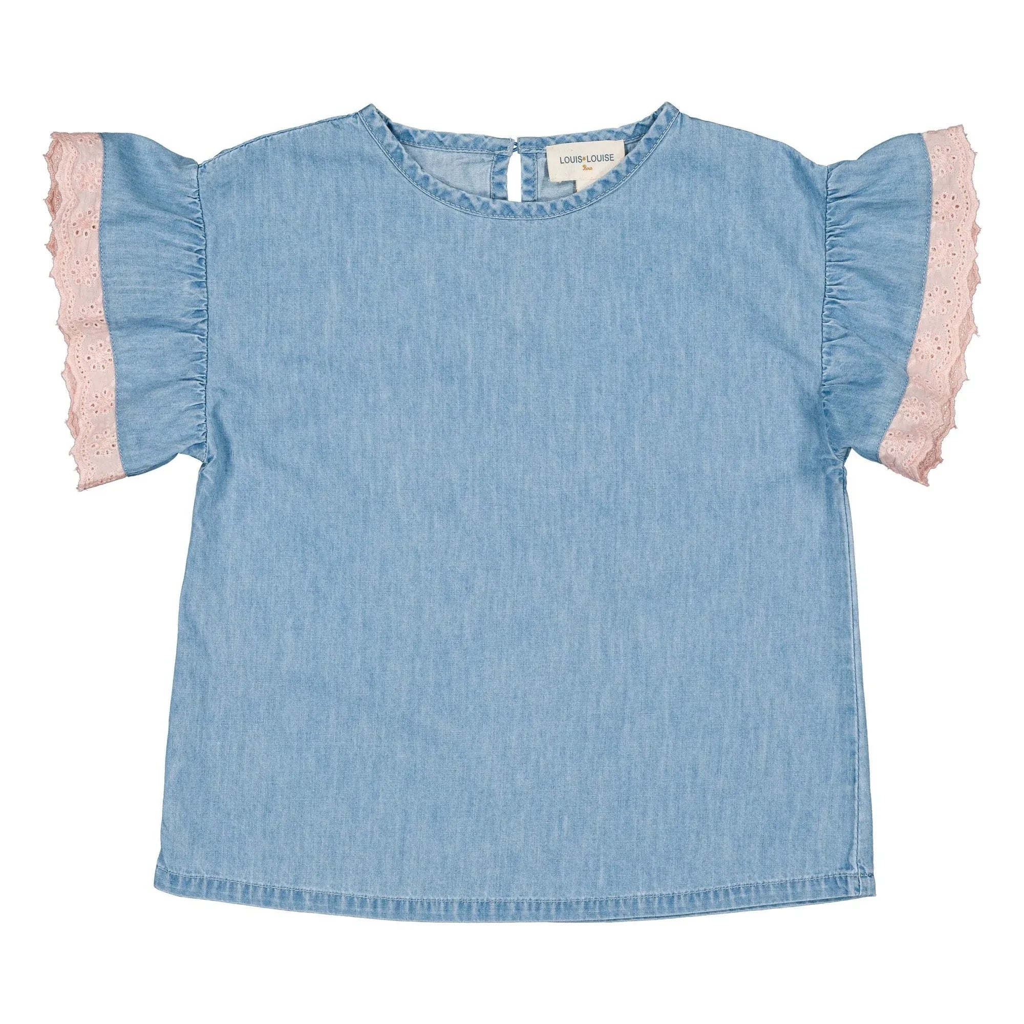 Louis Louise - Loli Chambray Dantelli Tişört | Açık Mavi