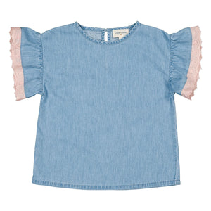 Louis Louise - Loli Chambray Dantelli Tişört | Açık Mavi