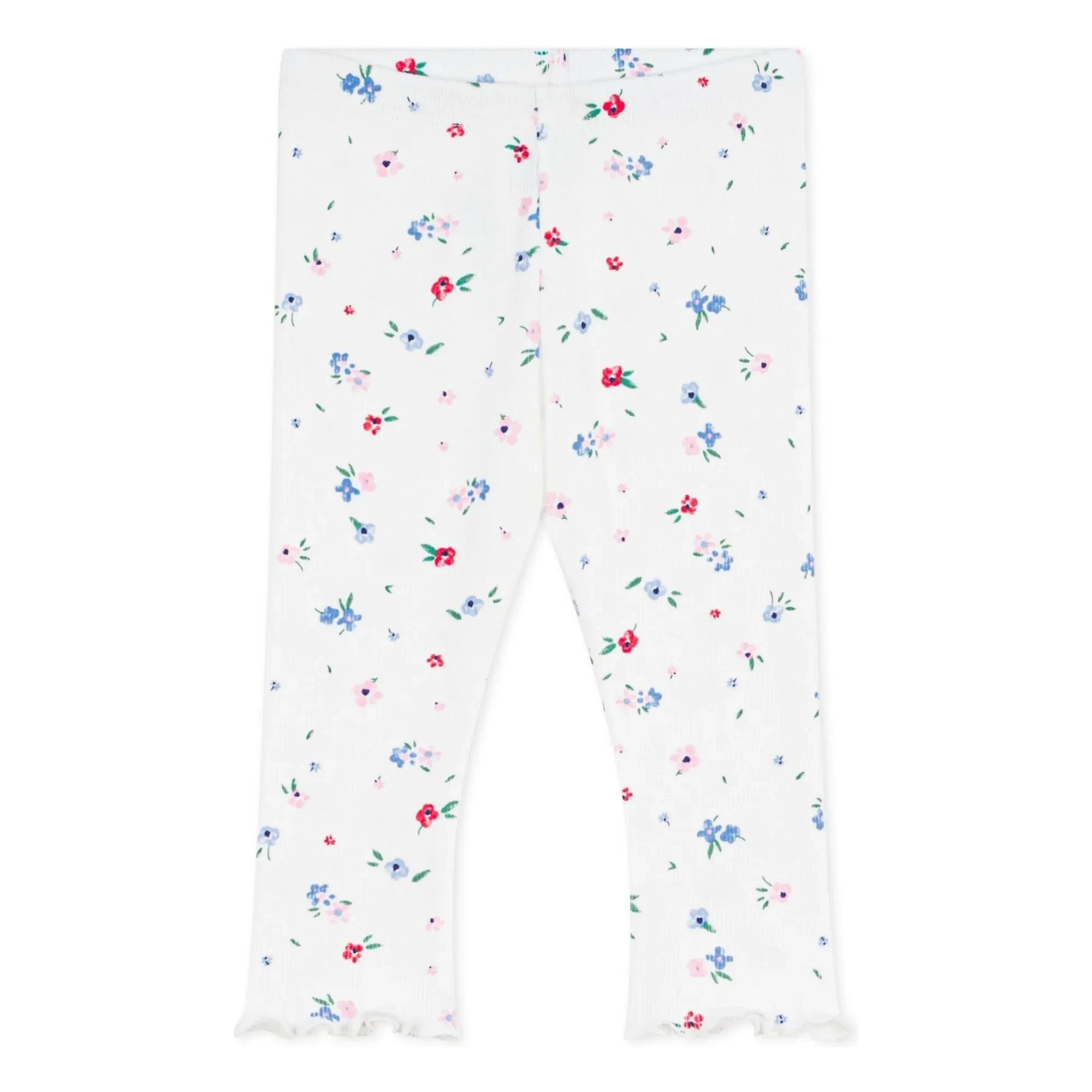 Petit Bateau – Gerippte Leggings mit Blumenmuster | Weiß