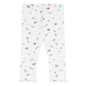 Petit Bateau – Gerippte Leggings mit Blumenmuster | Weiß