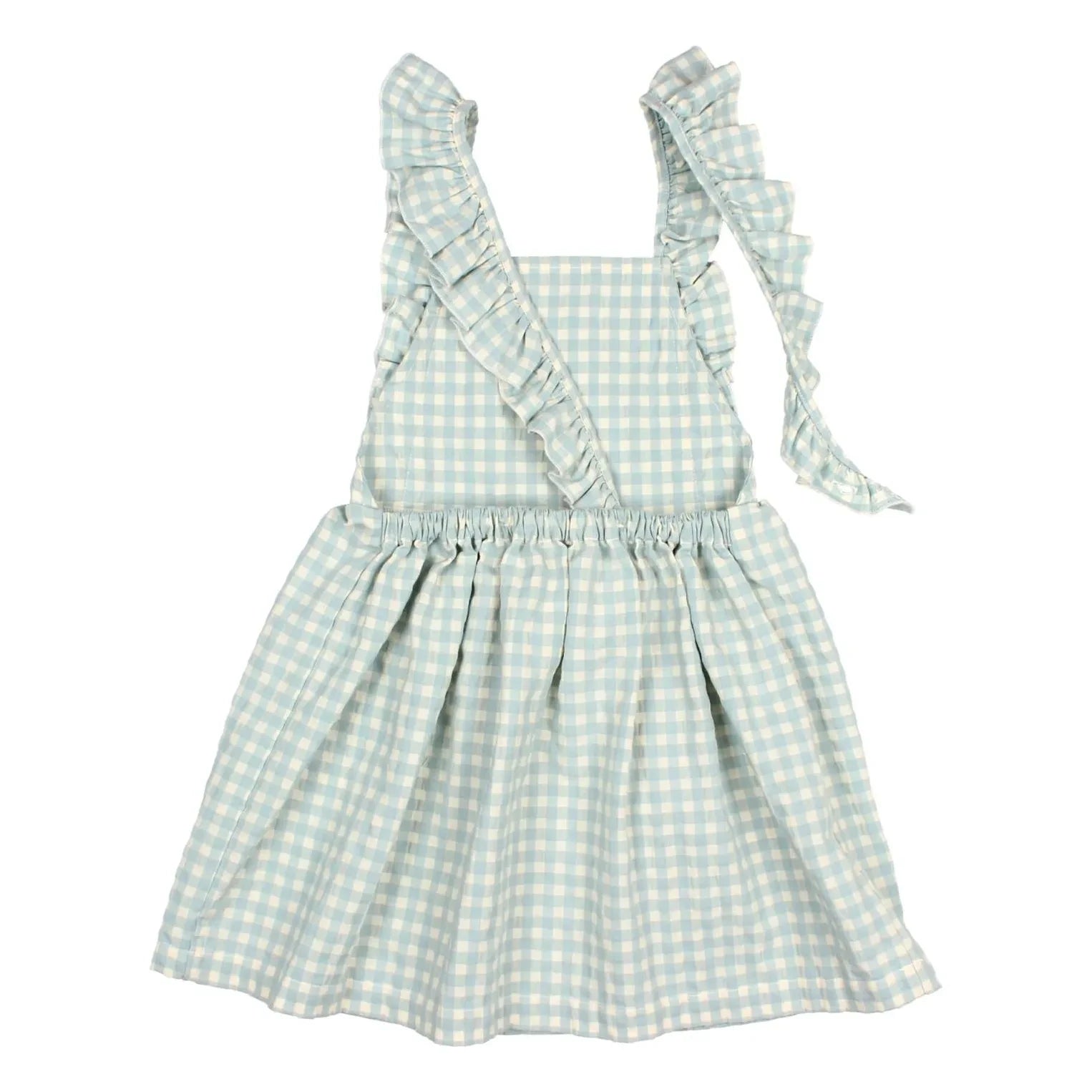 Búho - Seersucker Organik Pamuklu Gingham Elbise | Aqua