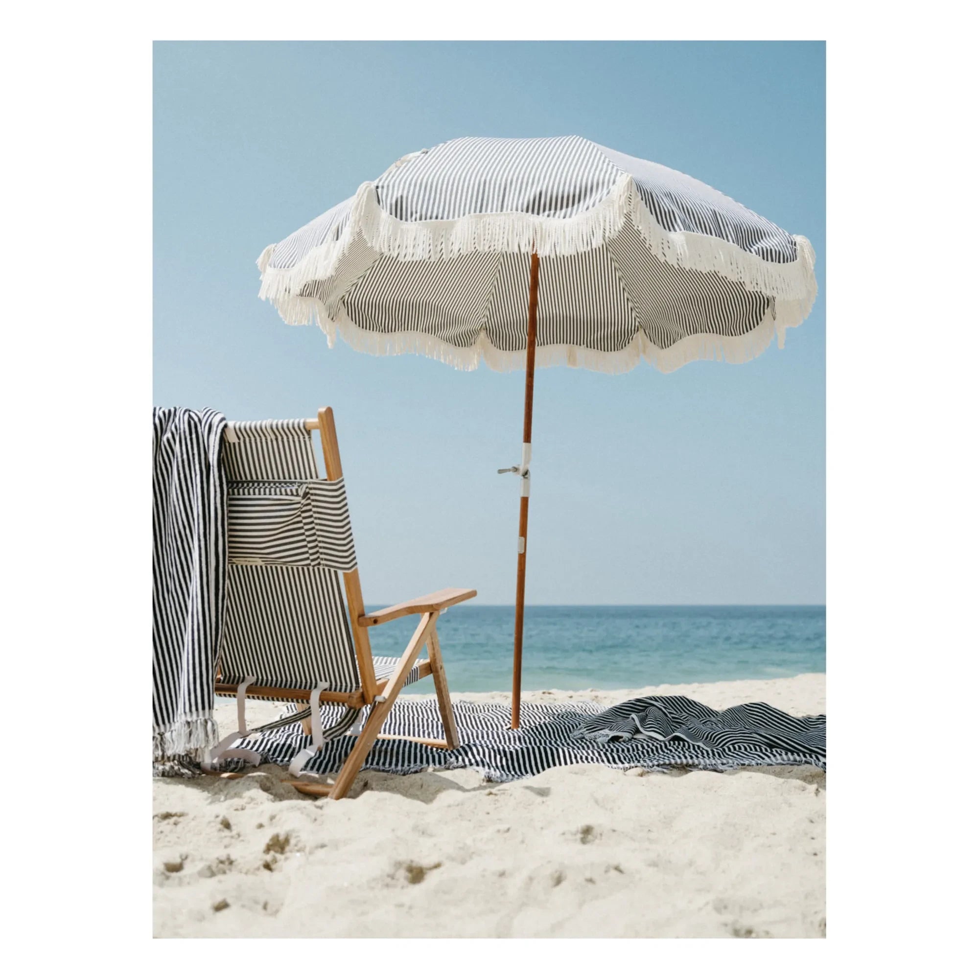 Business & Pleasure Co. - Premium Fringed Beach Umbrella | Navy Blue