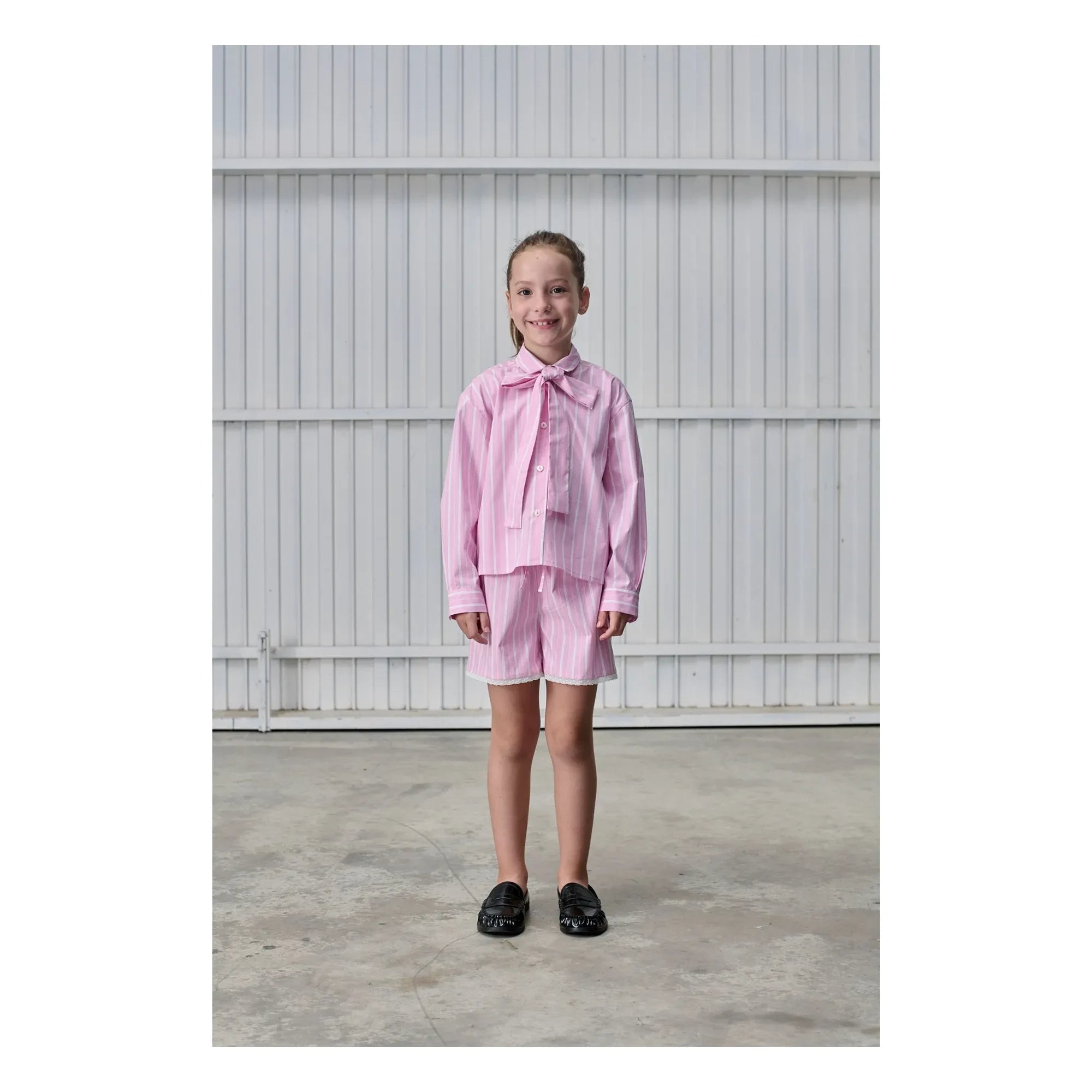 Tangerine - Gestreifte Bluse mit Schleife | Zartrosa