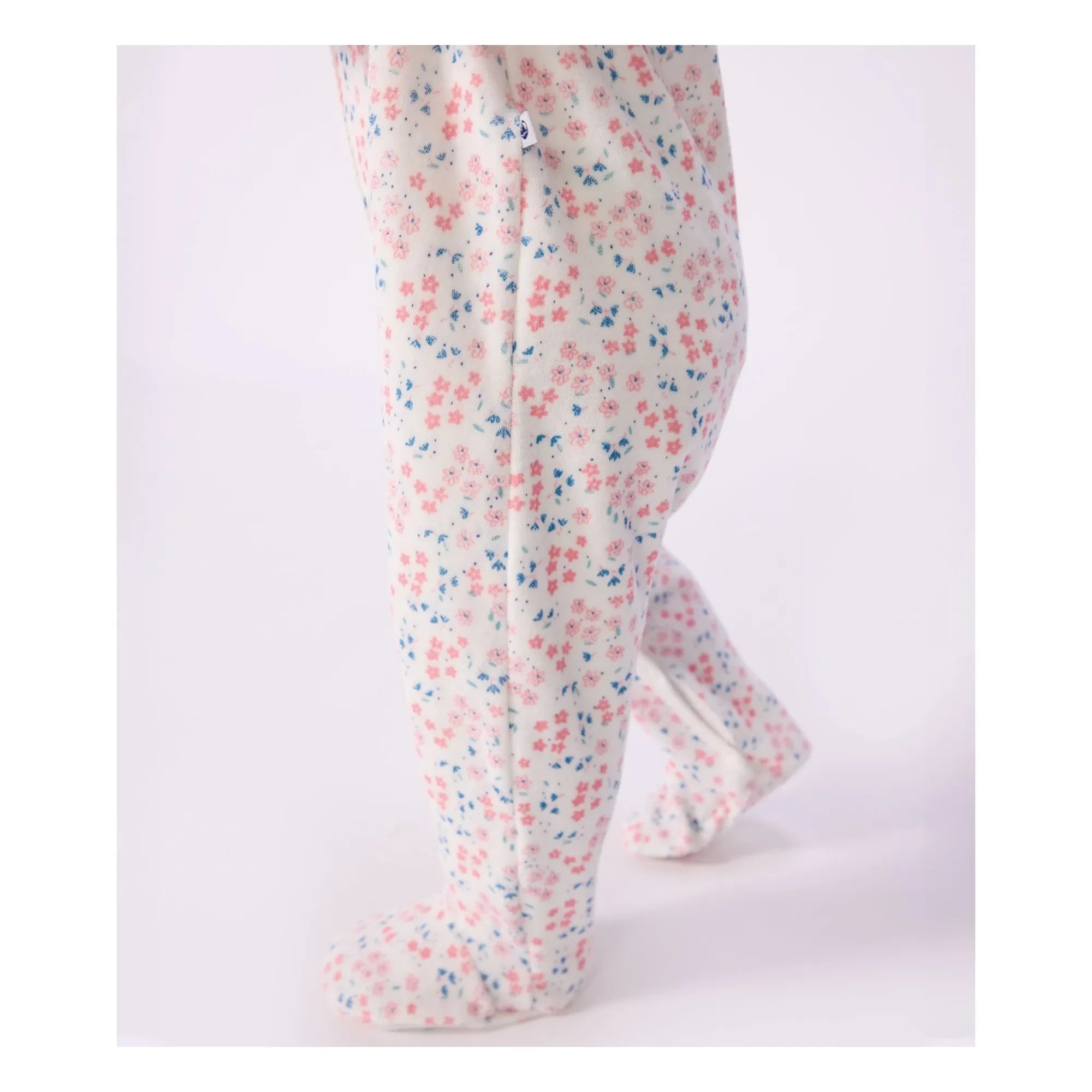 Petit Bateau - Floral Fleece Sleep Suit | White