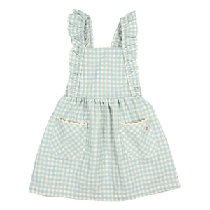 Búho - Seersucker Organik Pamuklu Gingham Elbise | Aqua