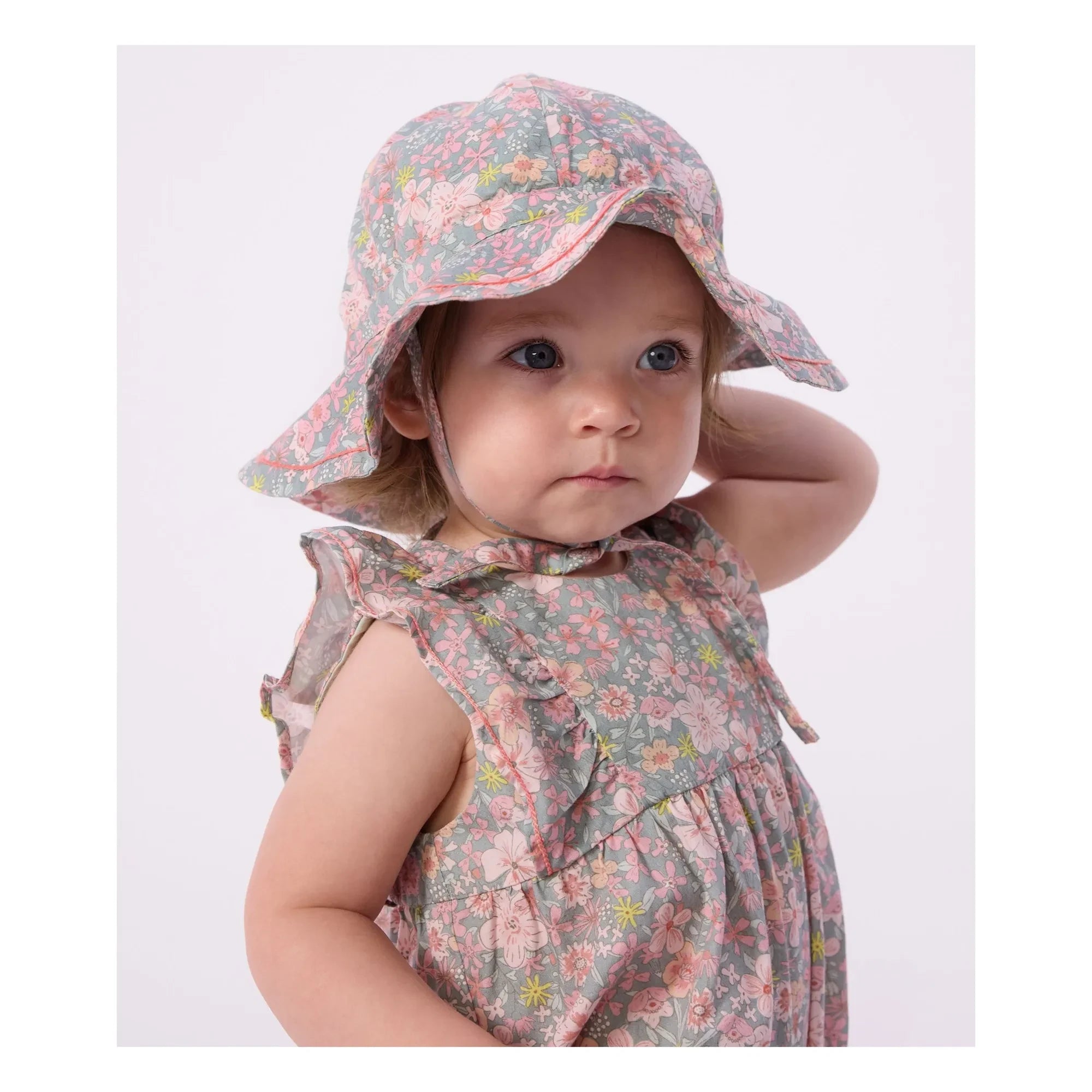 Petit Bateau - Organic cotton poplin floral jumpsuit | Grey Blue