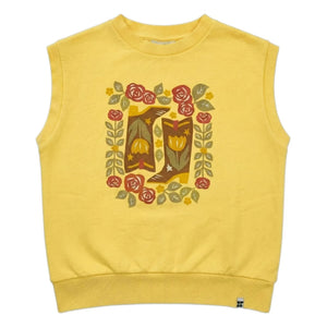 Hundred Pieces - Inaya Floral Pattern Organic Cotton Sleeveless Sweatshirt | Pale Yellow