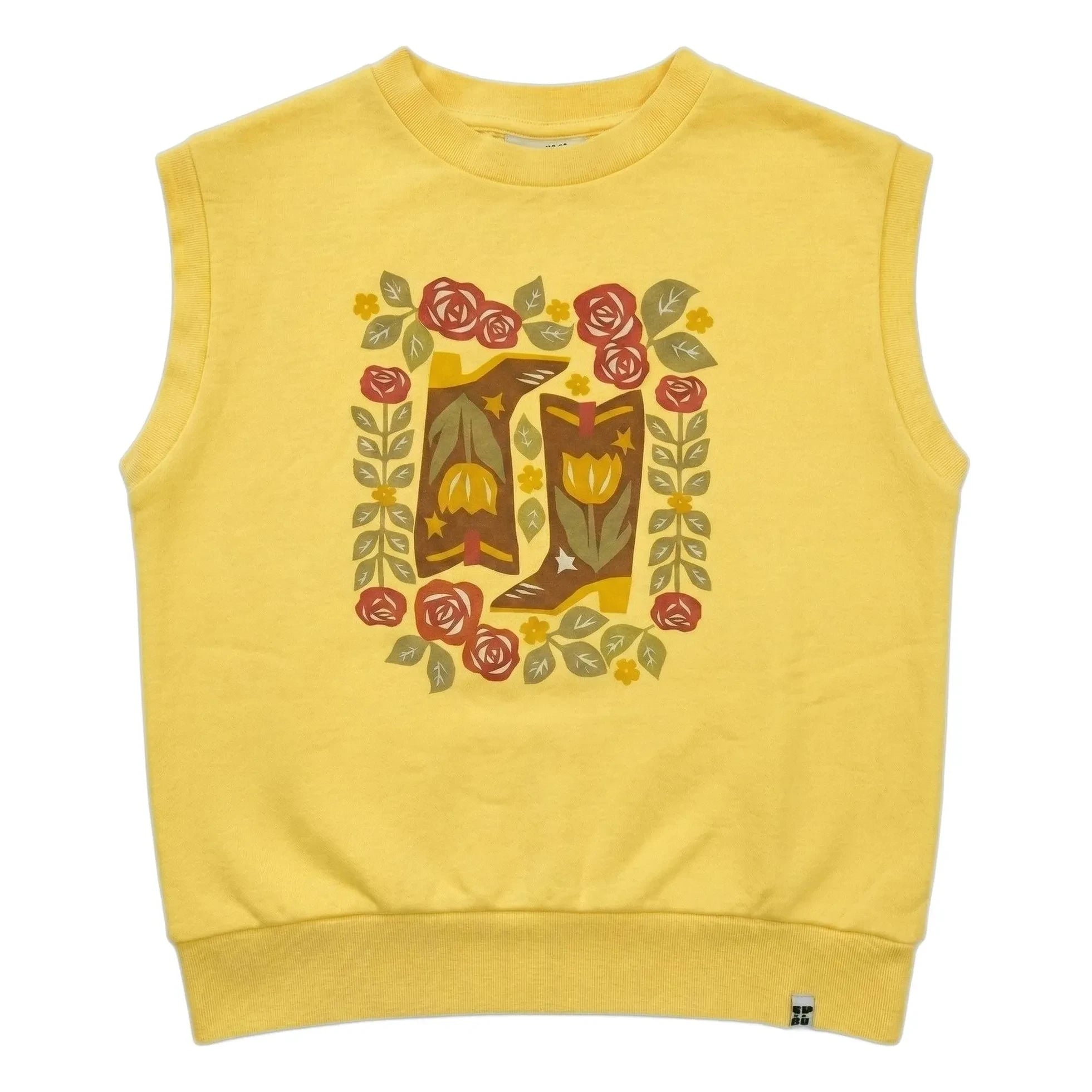 Hundred Pieces - Inaya Floral Pattern Organic Cotton Sleeveless Sweatshirt | Pale Yellow